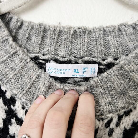 [Primark] Gray Chunky Knit Nordic Fair Isle Crew Neck Oversized Sweater Size XL - Picture 11 of 11